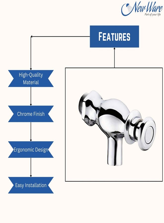 NEW WARE مبولة نحاسية جديدة من نيو وير (سن ذكر) للحمام/صنبور مبرد المياه - صمام تدفق للمبولة في الحمامات والمراحيض العامة - طلاء كروم - Image 4